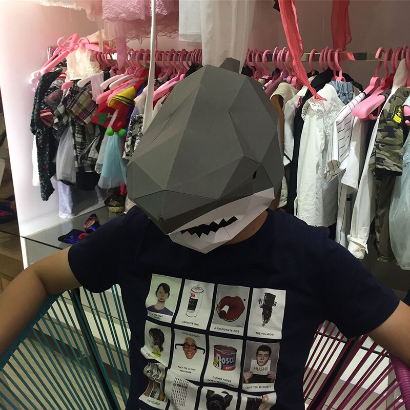 Handmade Three-Dimensional Paper Mold DIY Shark Mask Headgear Men's Fancy Dress Ball Party Halloween Photography Props