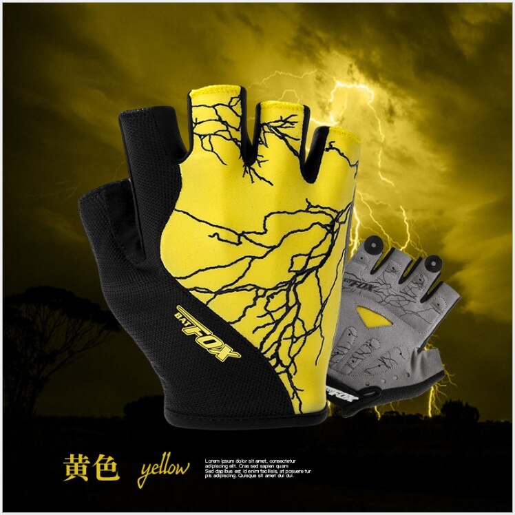 BATFOX-guantes de Ciclismo de medio dedo para hombre y mujer, plantilla de Gel antideslizante, transpirables, para ciclismo de montaña, Guantes de bicicleta de carretera, guantes deportivos de ciclismo: yellow / XL