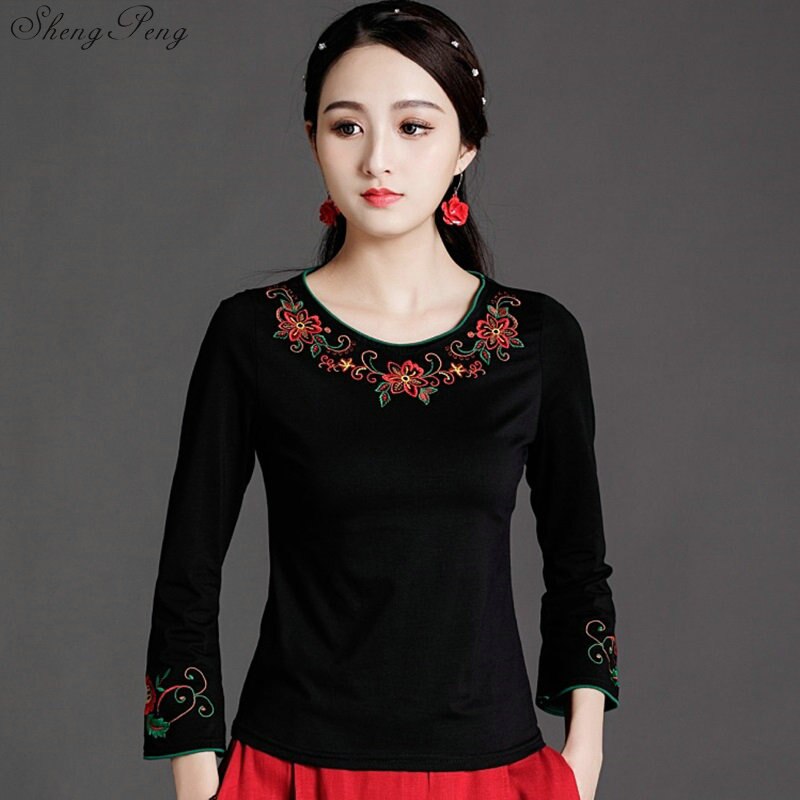 Cheongsam topp traditionella kinesiska kläder för kvinnor långärmad plus storlek 6xl skjorta bomull vintage kläder topp blus  v1745: 1 / L