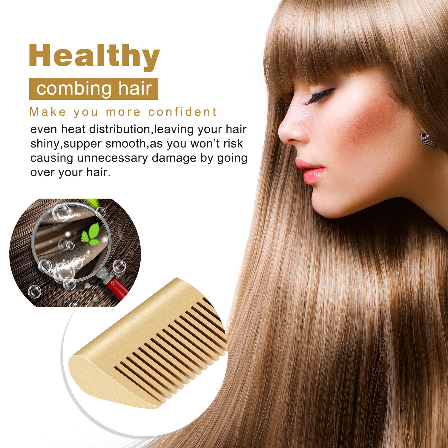Peigne chauffant en métal, fer à friser Portable, lisseur de cheveux en cuivre, brosse à lisser, fer à friser plat pour voyage