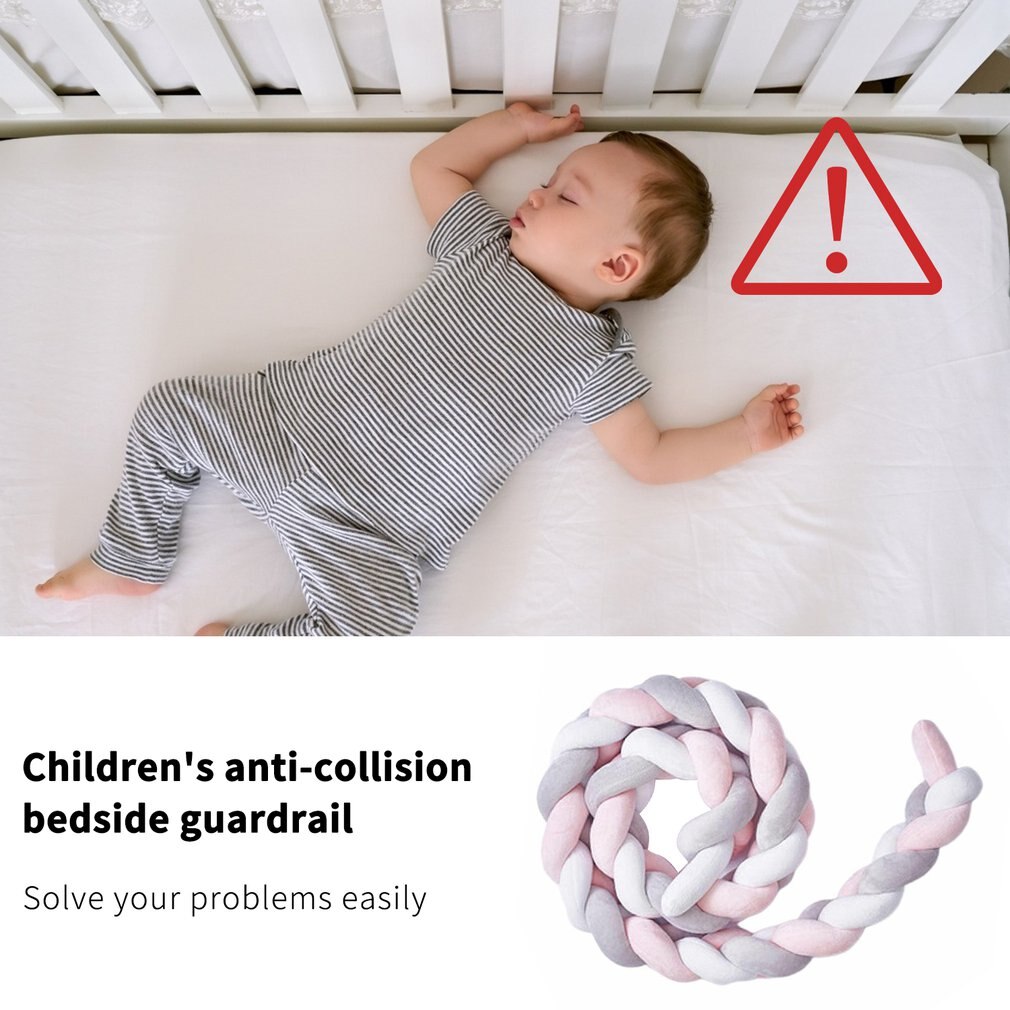 Rideau de lit à trois brins pour enfants, 200cm, oreiller en tricot, clôture de lit pour enfants, Protection du sommeil, décoration de berceau