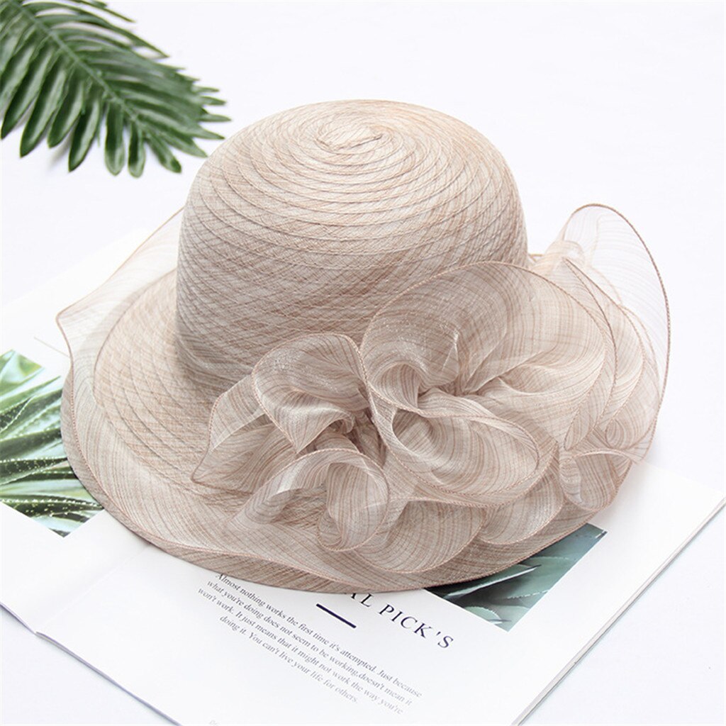 Chapeaux de soleil en Organza pour femmes, couvre-chef de mariage, à fleurs, , à Uv, nouvelle , # P2: Khaki
