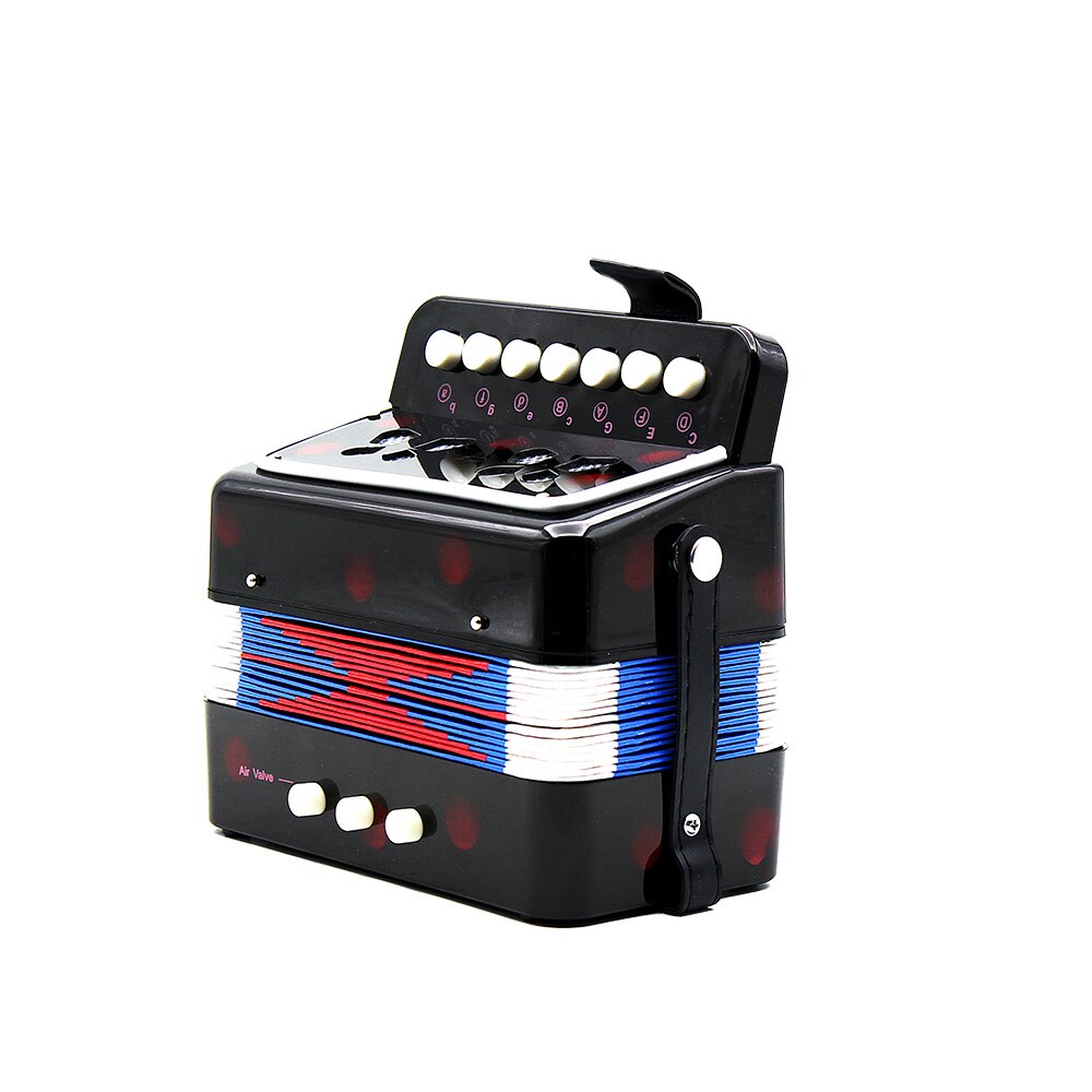 Mini 7-Key Accordion Durable 2 Bass Accordion Educational Musical Instrument Toy for Amateur Beginner Best Black