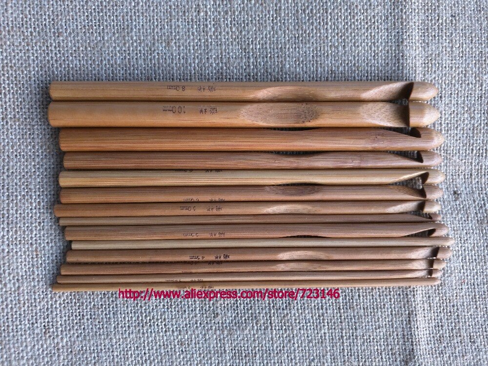 12PCS SIZE DIY Sweater knitting Circular Bamboo Handle Crochet Hooks Smooth Weave Craft Needle 3MM5MM 6MM 7MM 8MM 10MM