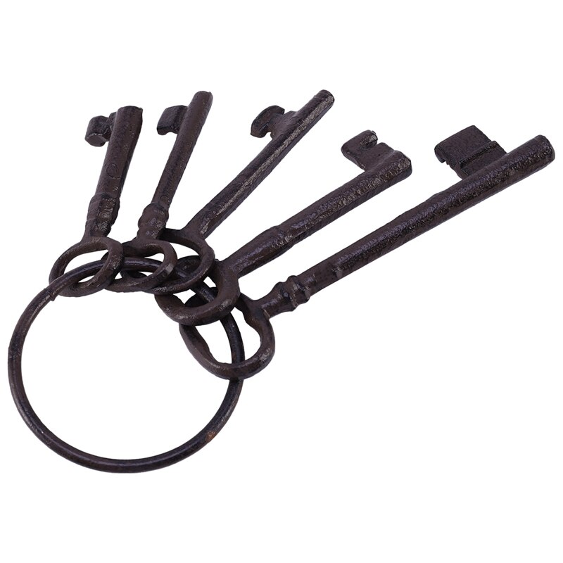 Pirate Treasure Chest Keys Set,Key Ring Antique Style,Rustic Cast Iron Skeleton Key Wall Decor, Costume Prop (5 Keys)