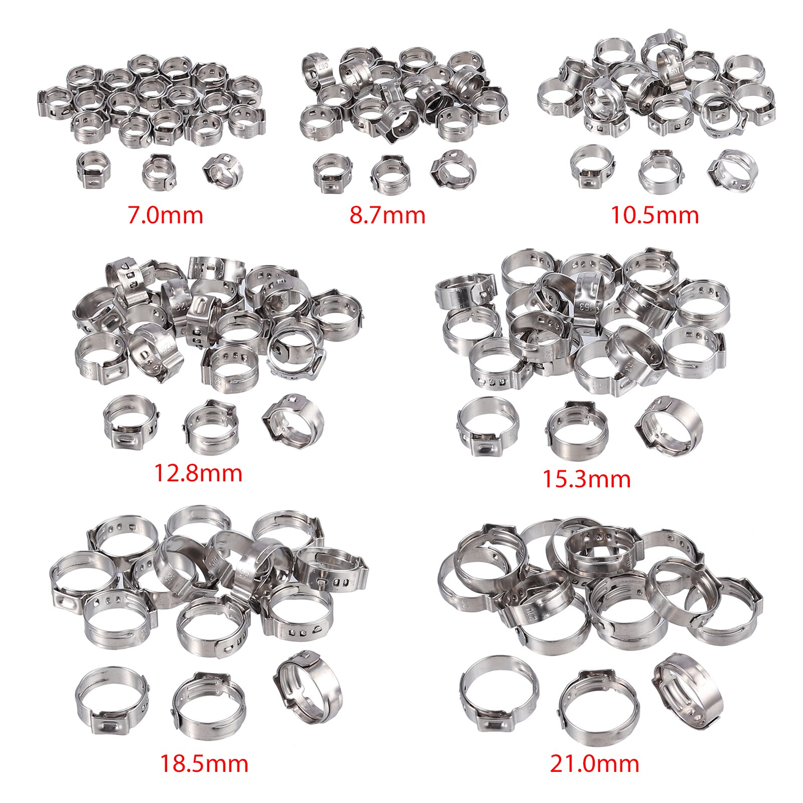 Proster 130Pcs 6-21Mm 304 Rvs Single Ear Traploze Slang Assortiment Klemmen Ring + Klem Crimper hand Krimptang Kit