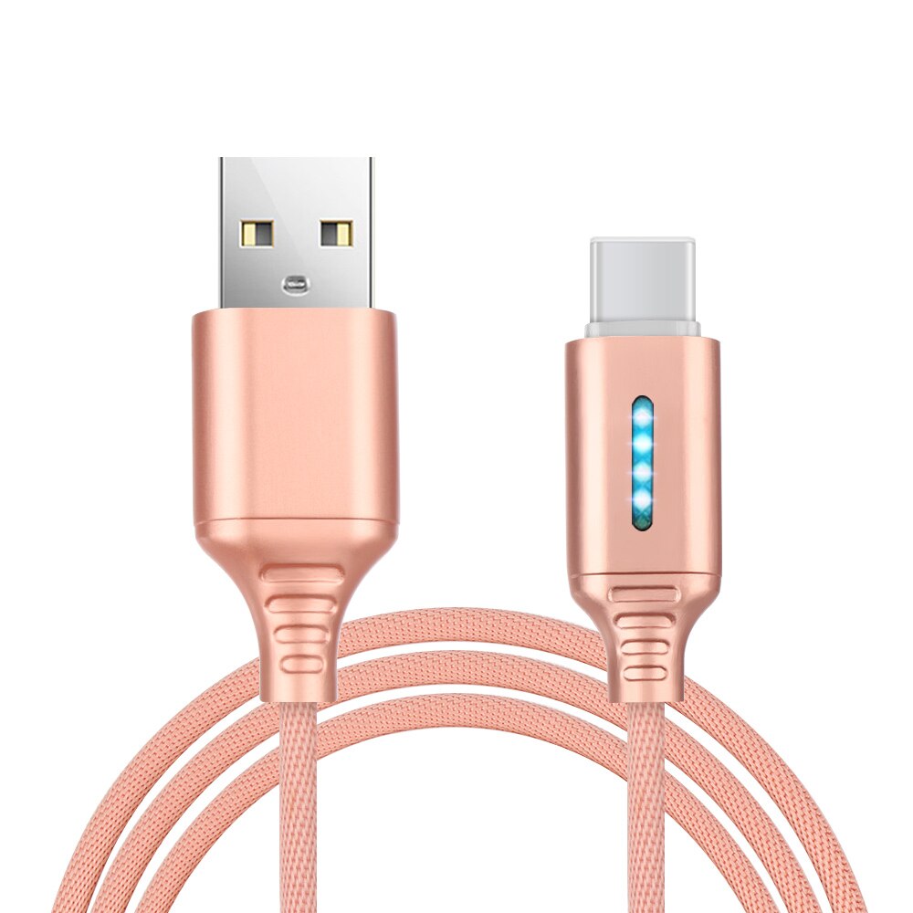 1PC 1m USB Charging Data Sync Nylon Cable Safety Protection Updated Auto Cut-off Disconnect Led Light USB Accessories: Type-C rose gold