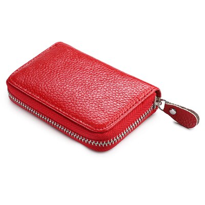 WESTCREEK Brand Women Zipper Card Holder Split Leather Cardholder Bags Credit Card Wallet for Credit Cards: Red