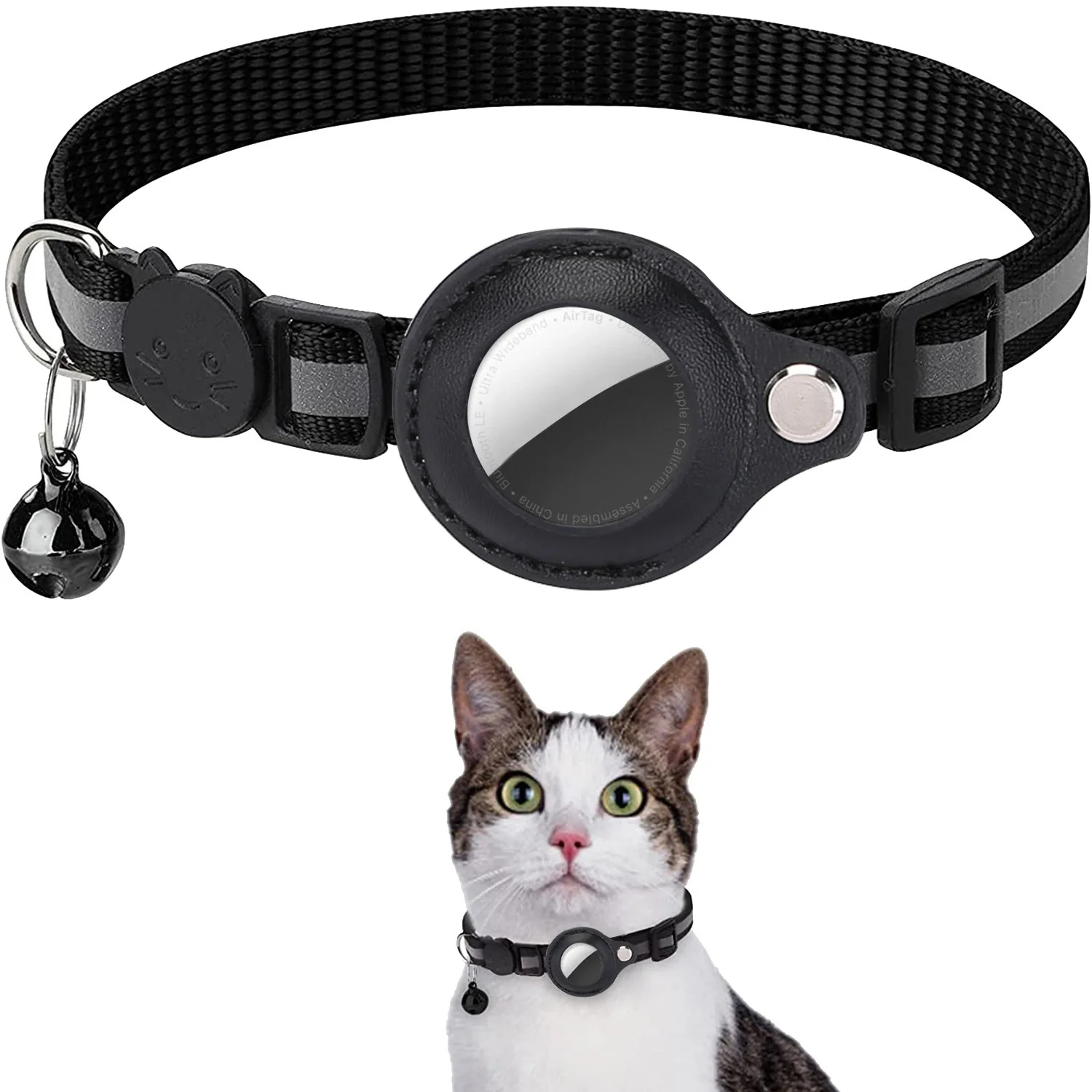 Gato airtag titular colar breakaway tiras reflexivas ajustável gatinho colar à prova dwaterproof água gato sino colar pet air tag caso