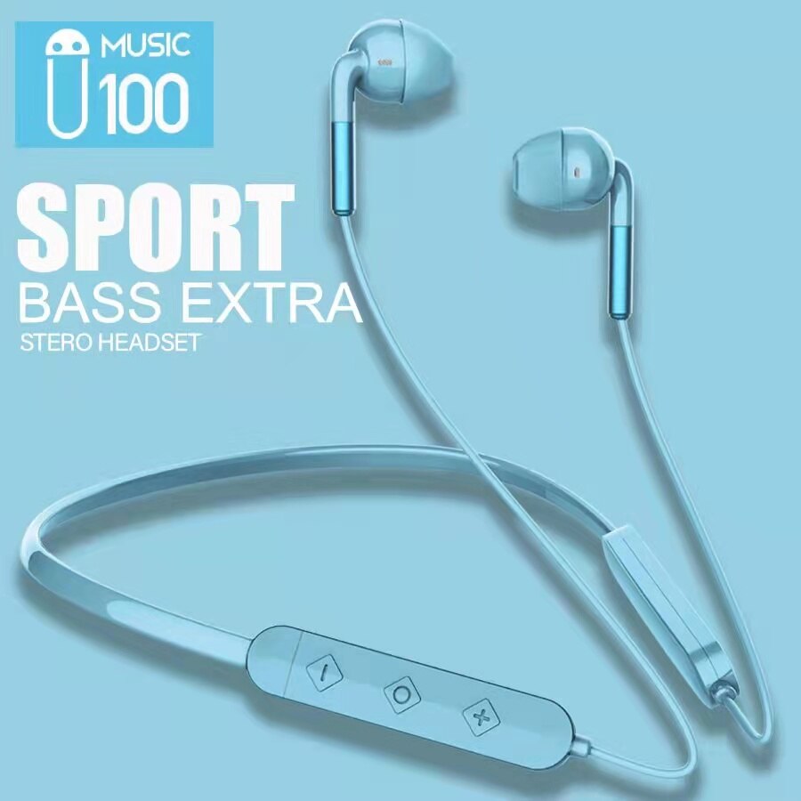 Neckband Wireless Earphone Bluetooth Music Sport Game Stereo Headset Noise Canceling HIFI In-Ear Earphone With Mic For Phone: Blue