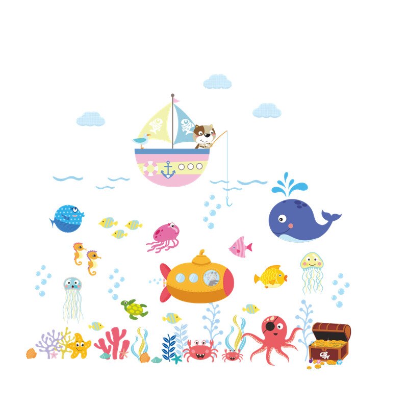 Underwater Fish Bubble Boat Turtle Wall Sticker Decals Bathroom Bedroom Nursery Window Decor Nursery Decals Poster Mural: 966