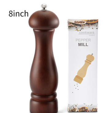 5" 8" 10" Salt and Pepper Grinder, Solid Wood Spice Pepper Mill with Strong Adjustable Ceramic Grinder Kitchen Cooking Tools: 8-inch black