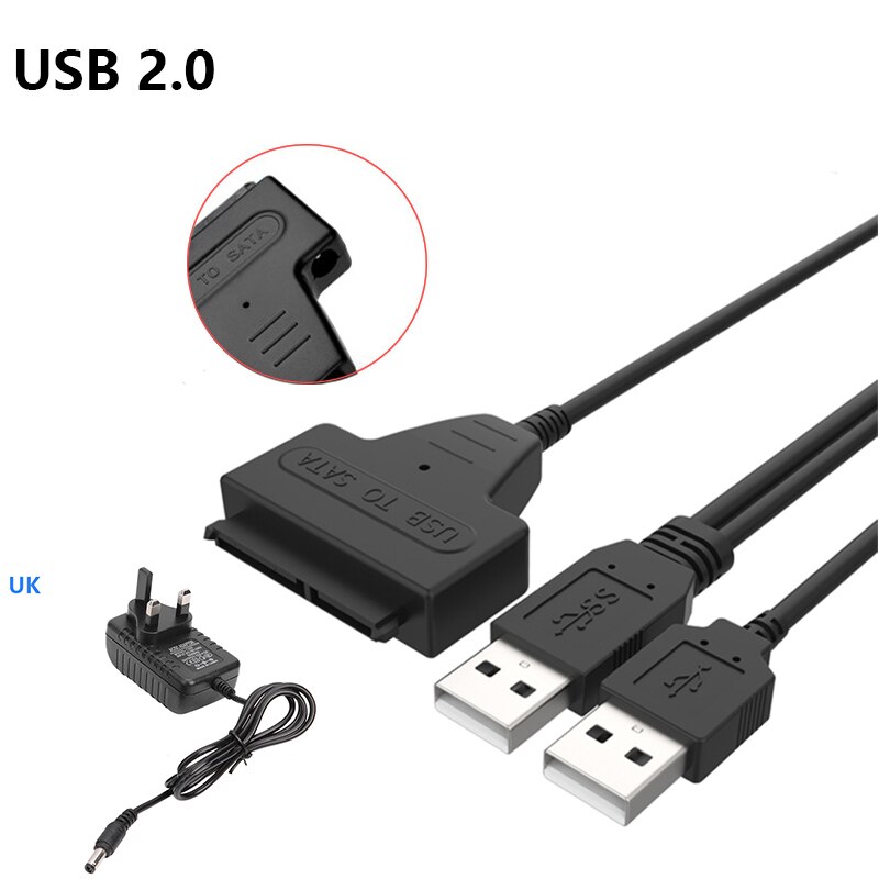 USB 3.0 To Sata Adapter With Power Supply EU US UK For 2.5 3.5 Inch SSD HDD Hard Drive Disk Enclosure Universal SATA Cable Box: UK Plug USB 2.0