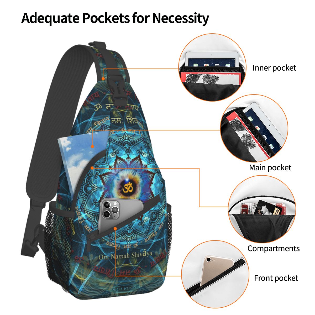 Crossbodytas Sport Om Namah Shivaya Borsttas Unisex Dames Man Mode Schouderrugzakken Reizen