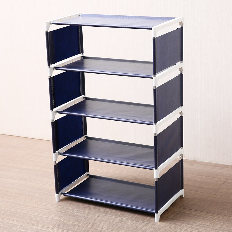 3-5 lag sko rack arrangør stativ rack stue stof støvtæt kabinet arrangør holder diy foldbar stativ sko hylde: 5 lag marineblå