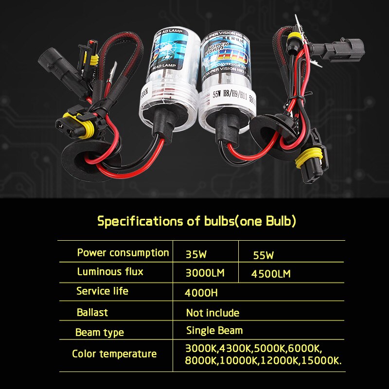 2 uds H8 H9 H11 bombilla de Xenón 55W 3000K 4300K 5000K 6000K 8000K 10000K 12000K lámpara de coche 12V faro de coche xenón H11 luces antiniebla