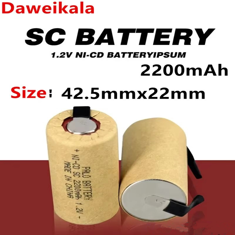 Batería recargable SC de 1,2 V, célula de NI-CD Sub C de 1,2 V y 2200mAh con pestañas de soldadura para taladro eléctrico, destornillador, baterías DIY