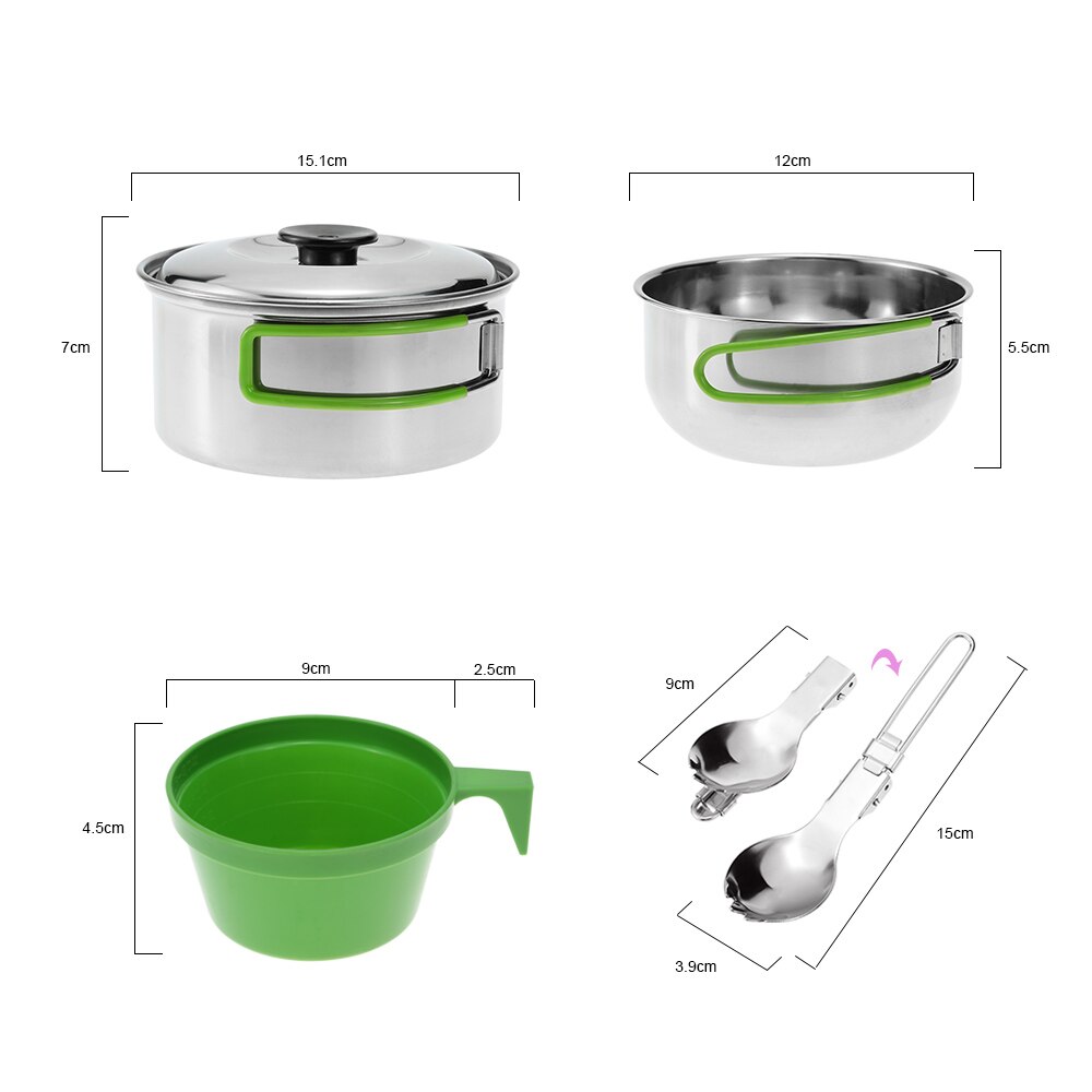 Outdoor Camping Hiking Cookware Backpacking Cooking Picnic Bowl Pot Set Stainless Steel Cook Set camping plate set
