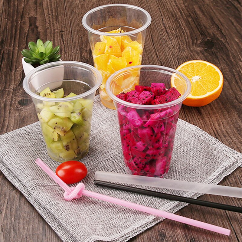 50pcs Thick transparent PP plastic cups disposable coffee cup milk tea juice beverage packaging cups with lids takeaway packages