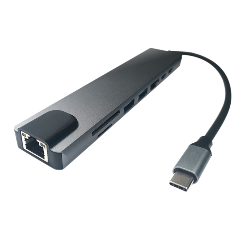 USB C Hub USB C Adapter 8-in-1 Hub USB-C zu RJ45 USB 3,0 Häfen SD/TF Kartenleser USB C PD Schnelle Ladung für