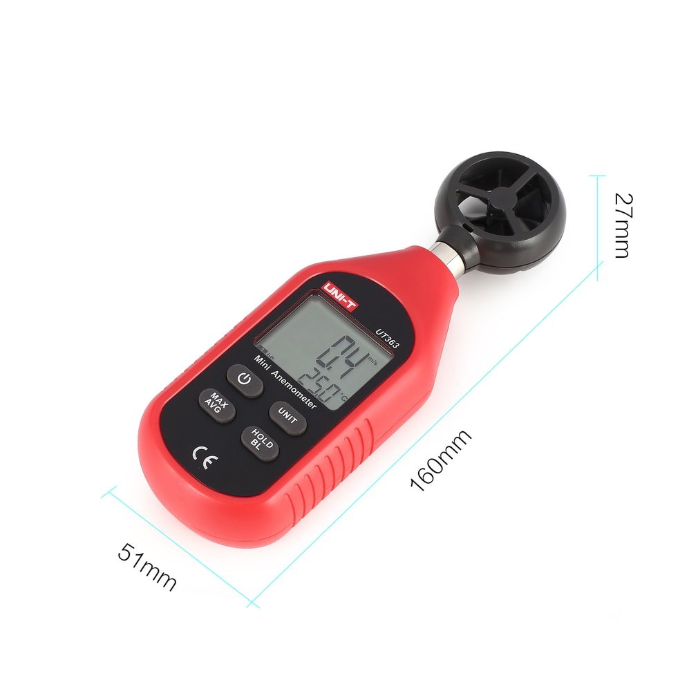 UNI-T UT363 Mini Digital LCD Anemometer Thermometer Handheld Pocket Size Wind Air Speed Temperature Tester Backlight
