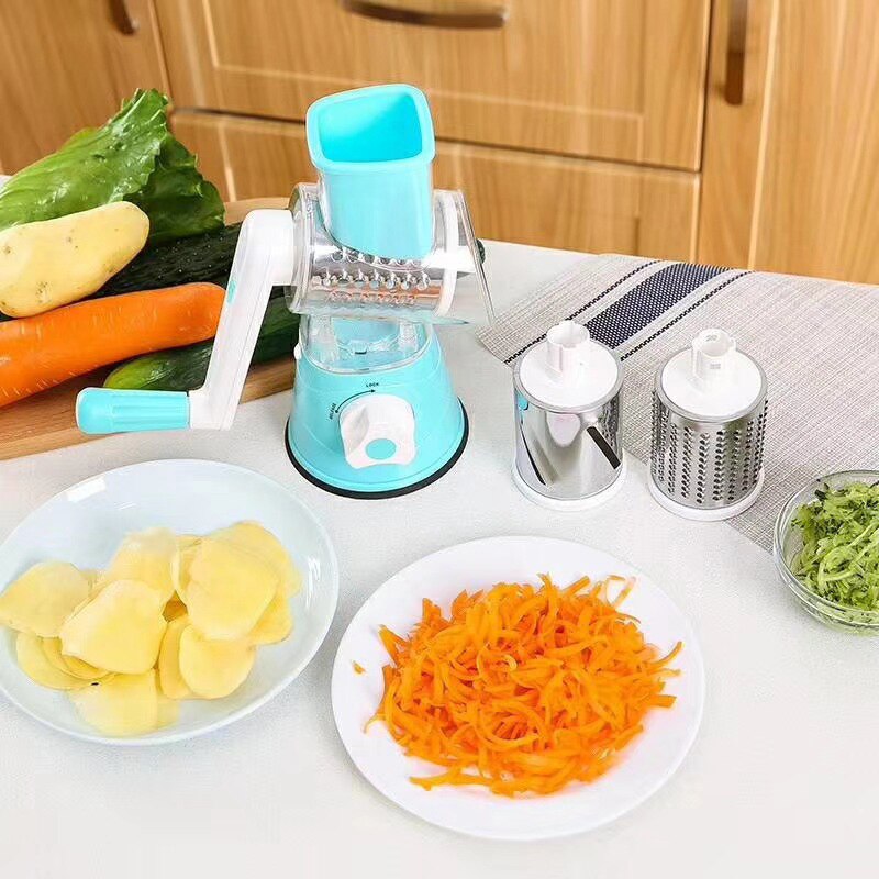 3 In 1 Multifunctional Manual Vegetable Cutter Round Mandoline Slicer Simple Potato Slicer Vegetable Spiralizer Kitchen Gadgets