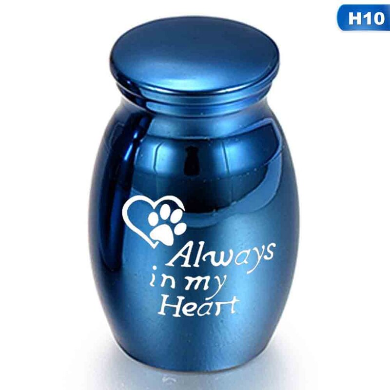 Blauwe as-herdenkingssteen voor huisdieren, liefdeshart, engelen vleugels, mini-urn, as-houder, as-urn, rouwcontainer, pot