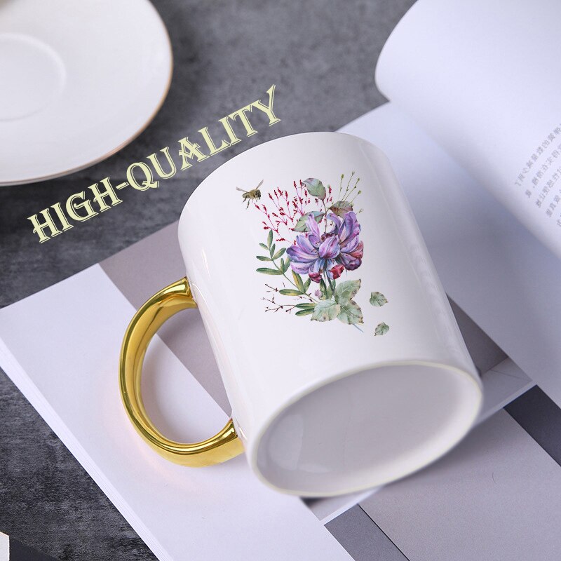 Cartoon ceramic cup mug Blue elf flower pattern coffee mug home drinking cup milk juice breakfast cup KTZW-031