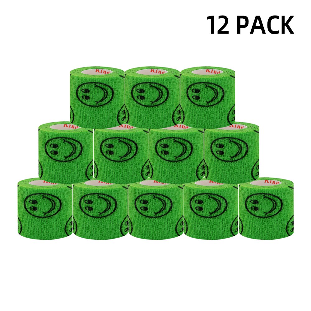 12 Pack Kindmax Self-adhesive Elastic Bandage for Sports Boxing Tape Wrap: green smiling face