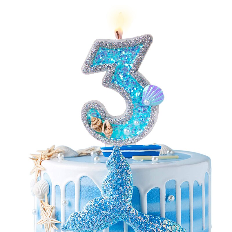 Oceaan Shell Verjaardag Kaarsen Kinderen Nummer 1st 2 3 4 Cake Toppers Verjaardag Wedding Party Decoratie Mermaid Cake Kaarsen Nummer: Number 3