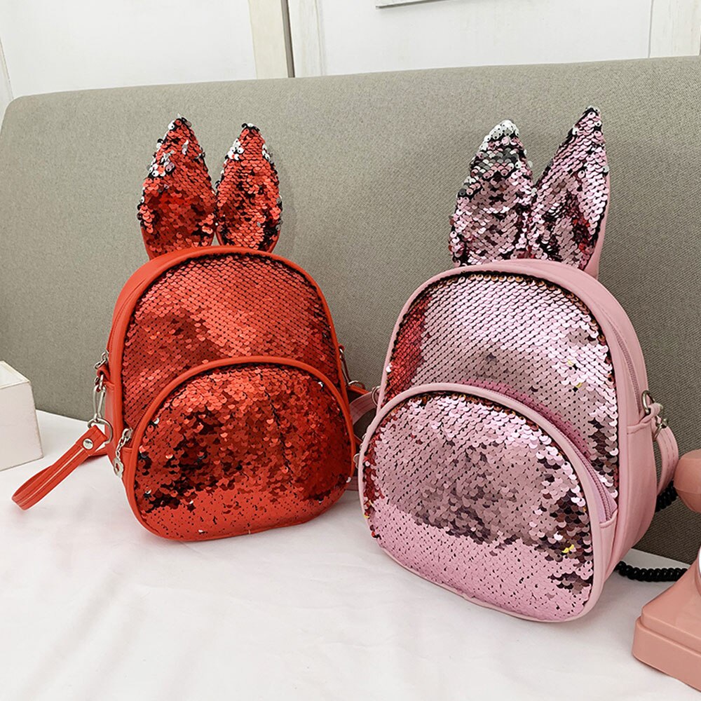 Børn piger drenge kaninører paljetter rygsække rygsæk skoletaske teenagerygsæk børnehave rejsetasker glitter rygsæk
