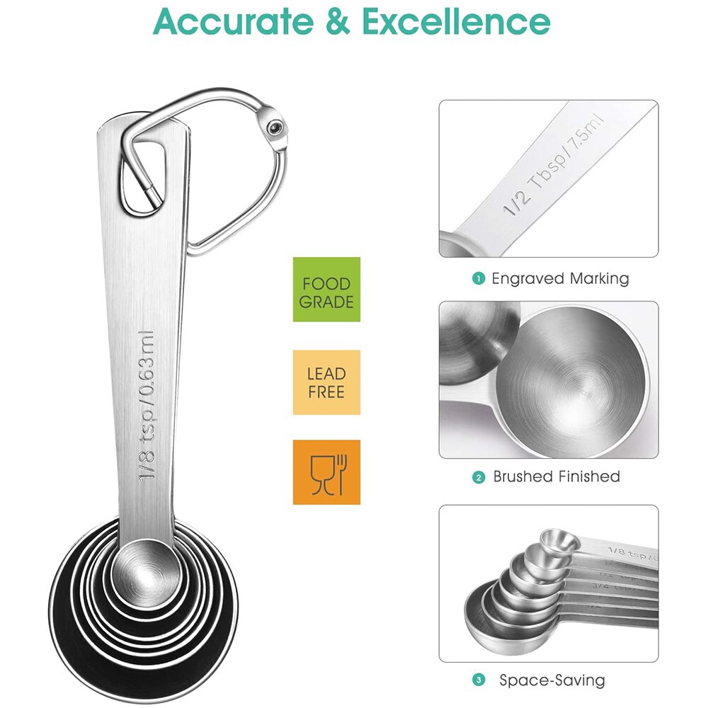 6Pcs Kitchen Measuring Spoon Set Stainless Steel S... – Grandado