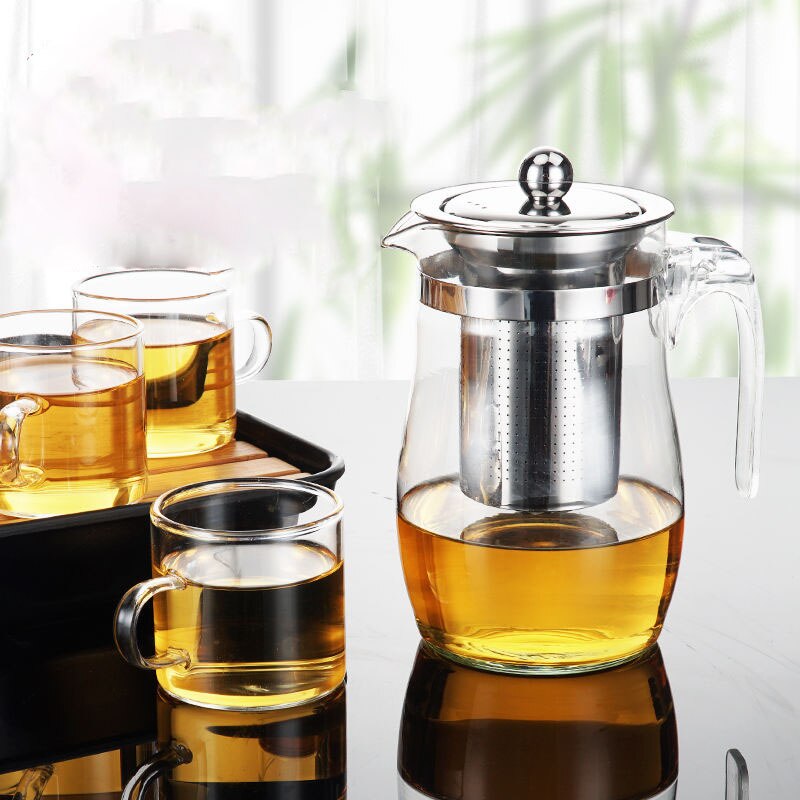 Tetera de cristal a prueba de explosiones de alta temperatura, tetera, filtro, tetera individual, juego de té para el hogar, taza de vidrio para zumo