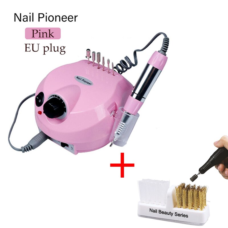 30W 35000 Rpm Professionele Elektrische Nagel Polijstmachine Mill Cutter Sets Voor Manicure Nail Art Equipment Tool: 30W Pink Brush