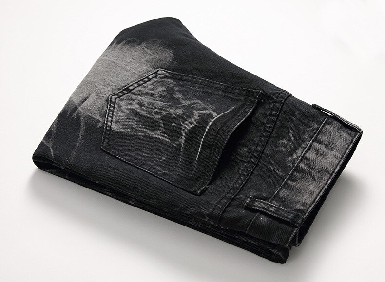 Pantalones vaqueros negros informales para hombre, Jeans ajustados con agujeros rectos para motorista, de , talla grande 42, otoño