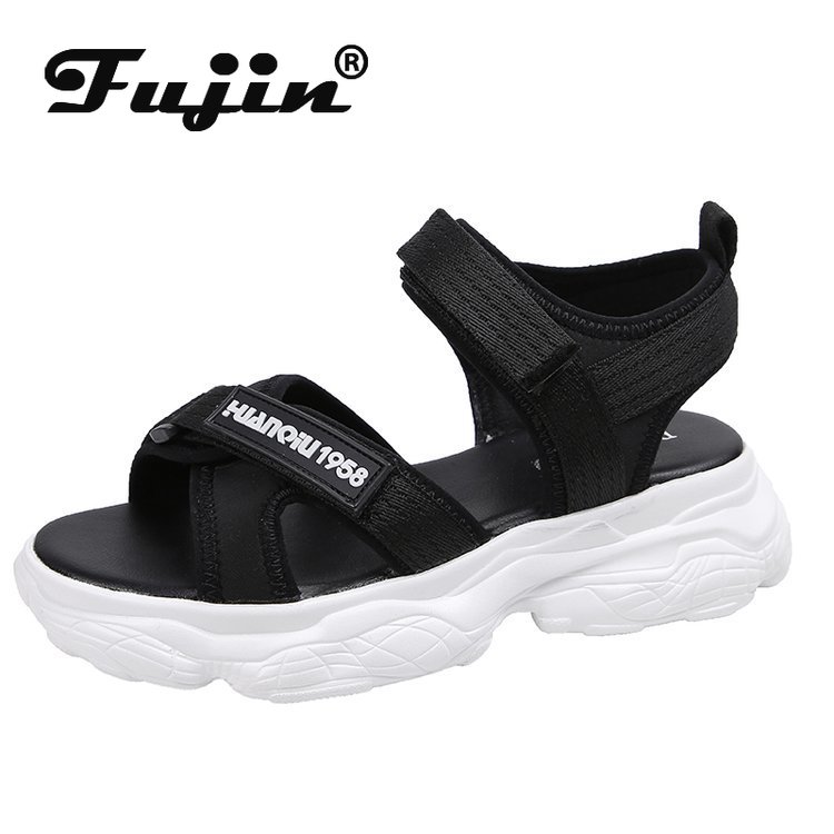 Fujin sandalen dames zomer klittenband dames slippers ademend mesh casual ondiep platform strand dames schoenen