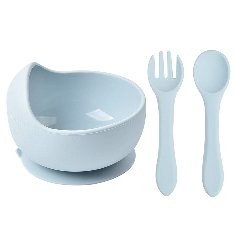3Pcs Baby Silicone Bowl Spoon Fork Set BPA Free Non-slip Children&#39;s Suction Bowl Handle Silicone Set Food Grade Tableware: Y5