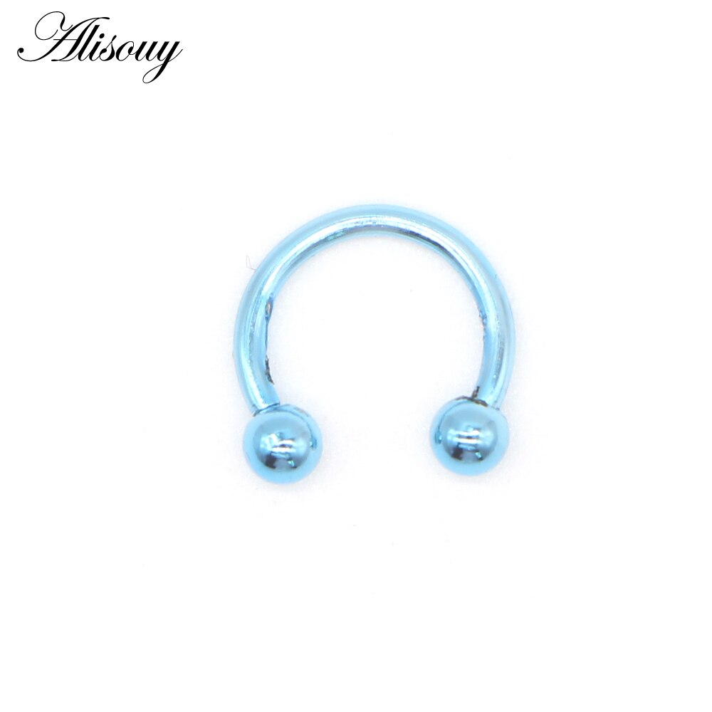 Alisouy 1 Uds tabique nasal anillo labio pezón ceja lóbulo aros herradura oreja Piercings para Mujeres Hombres acero joyería del cuerpo: B Blue