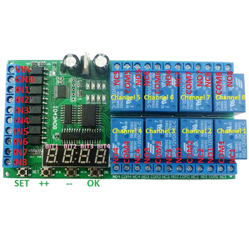 Dc12V 8 Channels Multifunction Timer Delay Relay Board Time Switch Timing Loop Interlock Self-Locking Momentary Bistable