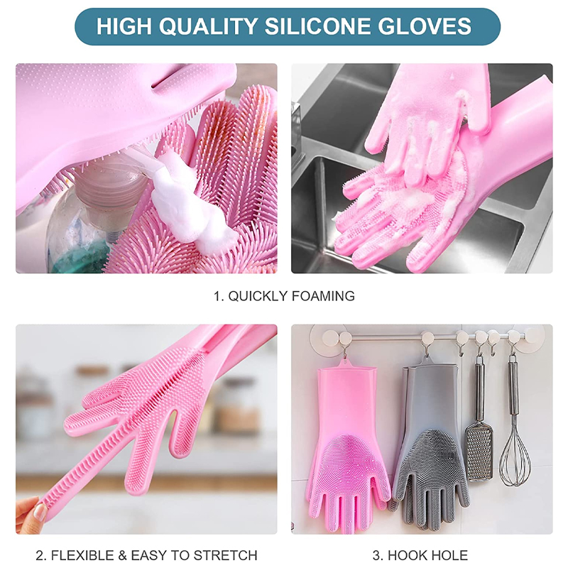 Gants magiques de nettoyage de la vaisselle en caoutchouc Silicone, 1 paire, pour l'entretien de la maison, éponge à récurer, outils de nettoyage de la cuisine