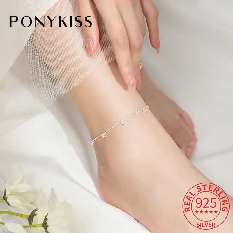 PONYKISS modisch S925 Sterling Silber Einzigen Zirkon Minimlist kette Fußkettchen Frauen Partei Edlen Schmuck exquisit schick Zubehör