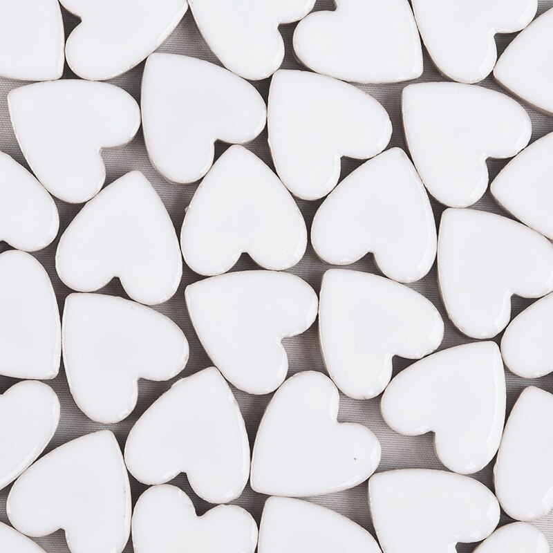 Mosaico de porcelana con forma de corazón, baldosa de 250g, fabricación de mosaico artesanal, azulejos de cerámica de 2,2x2,3x0,5 cm, 60 piezas (6 piezas x 10 colores): white