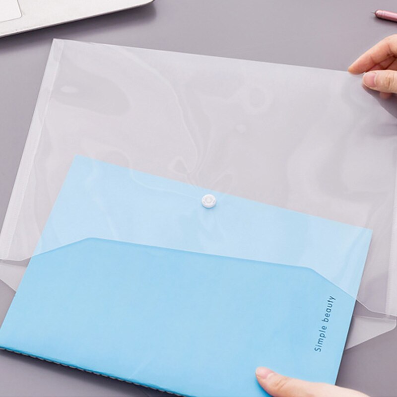 A4 gennemsigtig mappe knap filpose stor kapacitet plast dokumentpose kontor fil skole test papir opbevaringspose