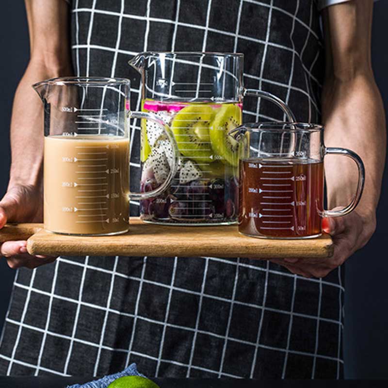 Copos de medição de vidro transparente resistente ao calor cozinha suco de leite café copo de vidro graduado escala cozinhar acessórios de cozimento
