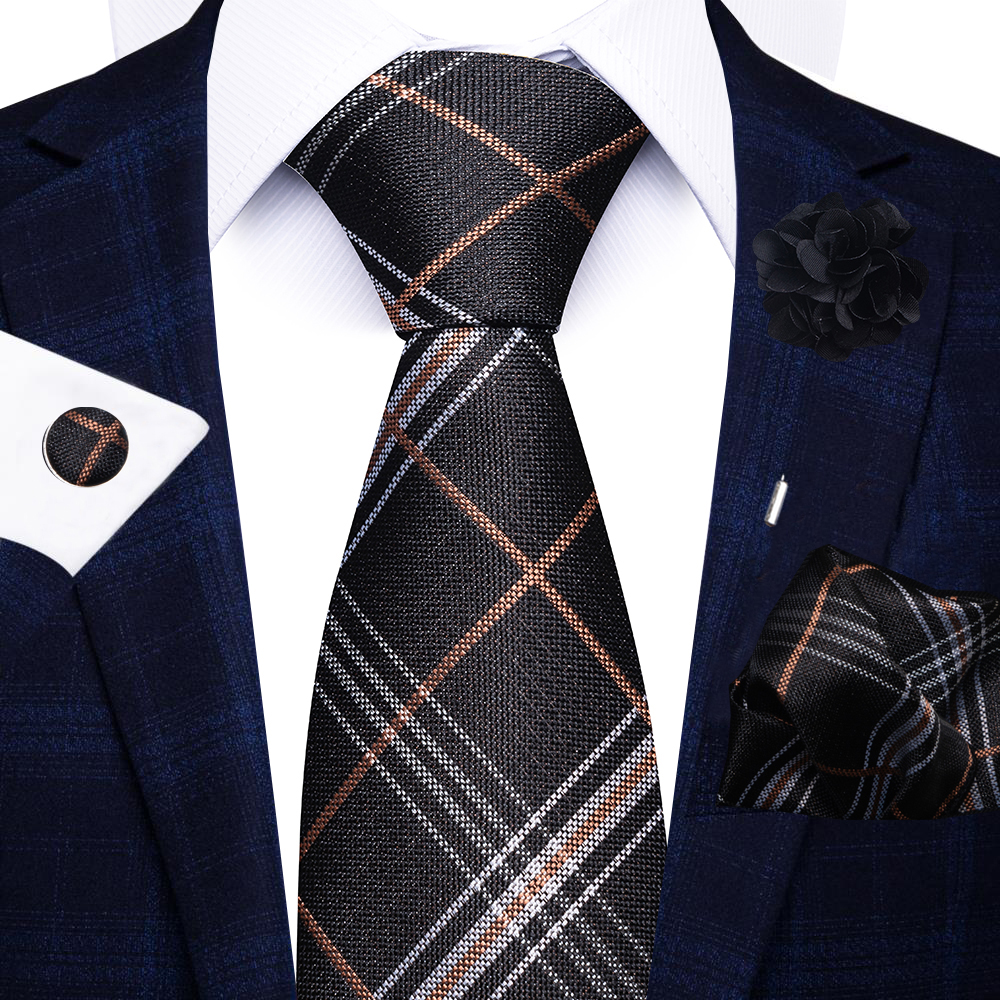 de vacaciones 8 cm corbata pañuelo gemelos Pin Set para hombres corbata raya traje rojo accesorios boda Gravatas: Beige