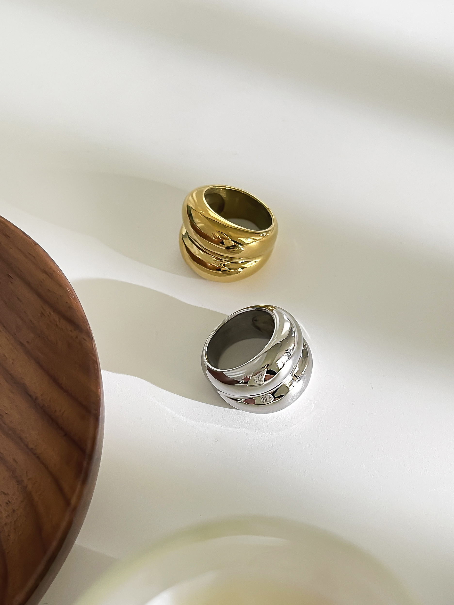 Peri'sbox-anillos gruesos anchos de doble capa de acero inoxidable Punk de para mujeres y hombres, joyería de de impermeable Unisex