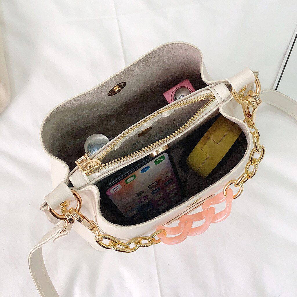 Women's Simple Chian Handbag Bucket Bag Single Large Capacity Shoulder Messenger Zip Fastener Bags Great Mar 25