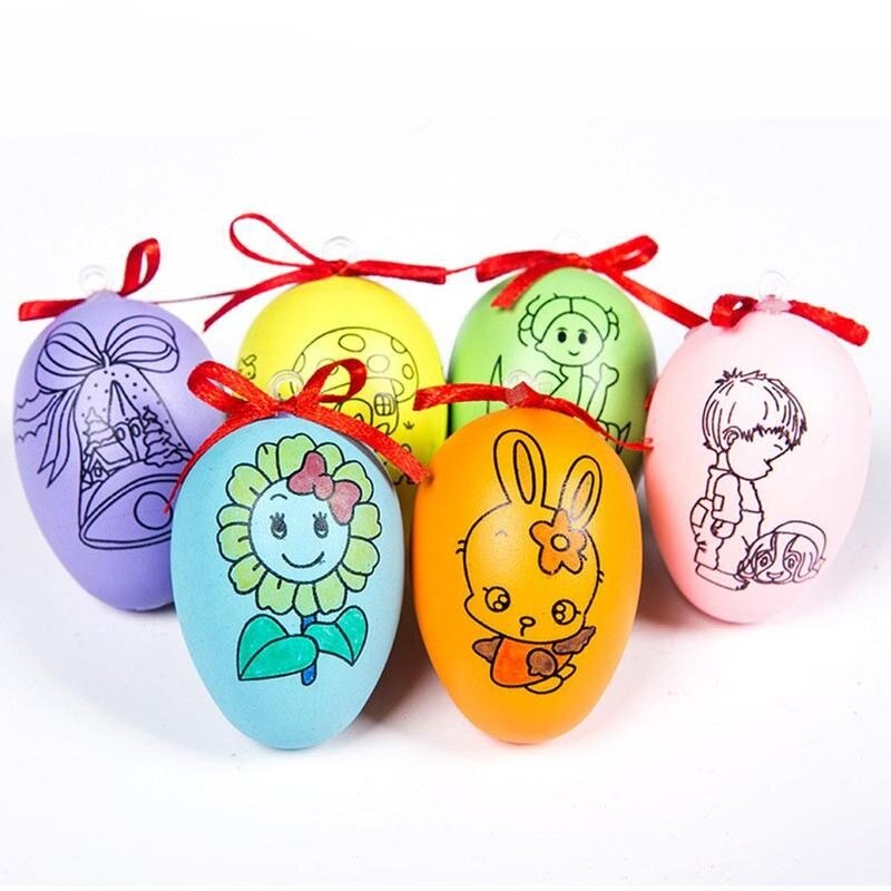 1pcs Cute Easter Eggs And 4pcs Color Pens Diy Hand Painted Eggs For Kids Interaction Puzzle Educational Learning