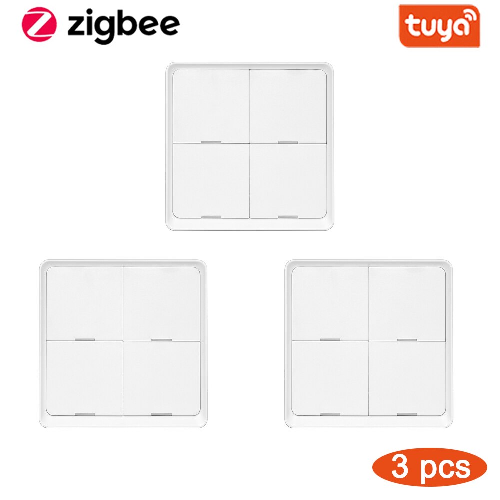 Tuya Smart ZigBee 4 Gang Wireless Scene Switch Push Button Controller Battery Powered Automation Scenario For Tuya Devices: 4 Gang Switch 3 pcs