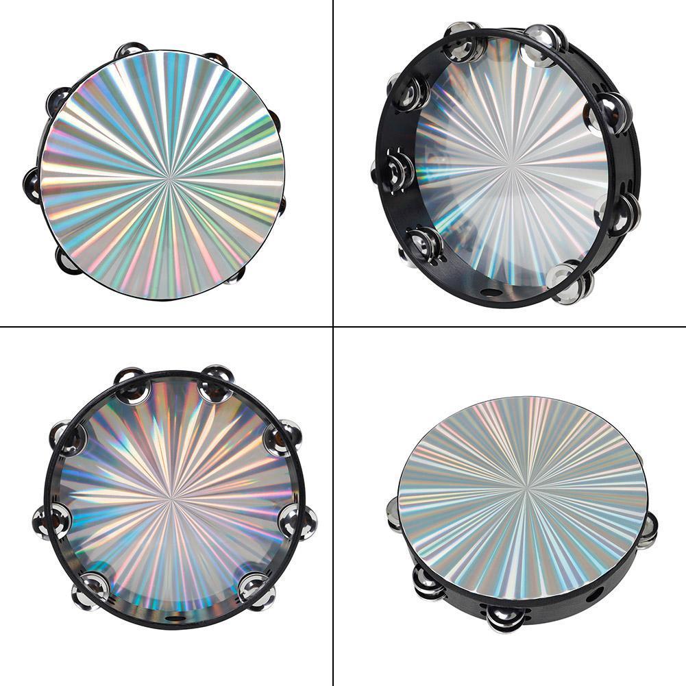 AKLOT 25,4 cm Tamboerijn Hand Held Drum 8 Paar Dubbele Rij Metalen Bell Jingles Beuken Percussie Muzikaal Educatief Instrument voor Feest Dans & Liedbegeleiding